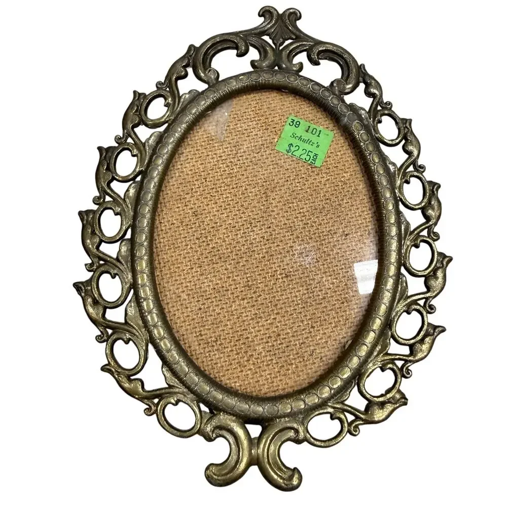 Vintage Ornate Brass Oval Picture Frame with Glass 3.5x4.75 Made in ITALY